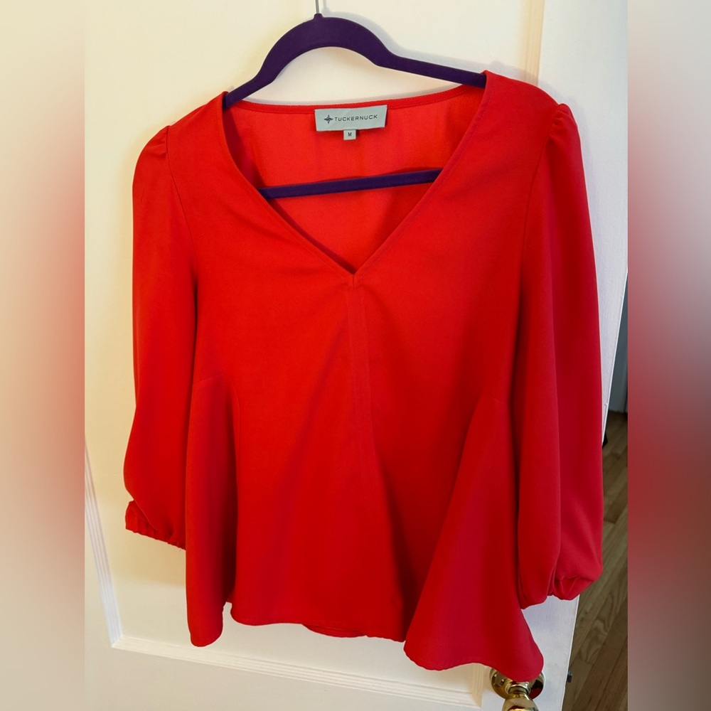 Tuckernuck red crepe blouse. Size medium